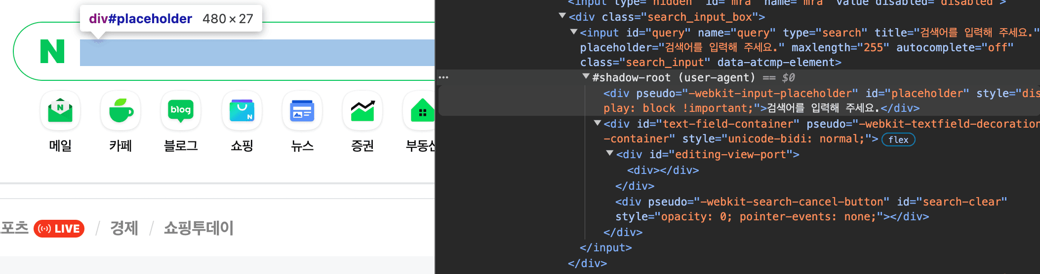 네이버의 검색 input